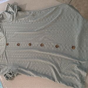 Green Button-Down Lace Top